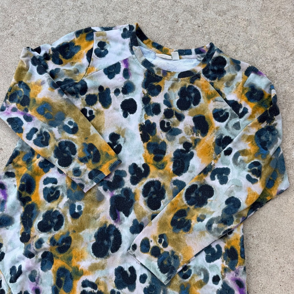 LOGO Lounge Jessie Sweatshirt Women XL Multi Animal Print Ruffle Hem Comfy Top